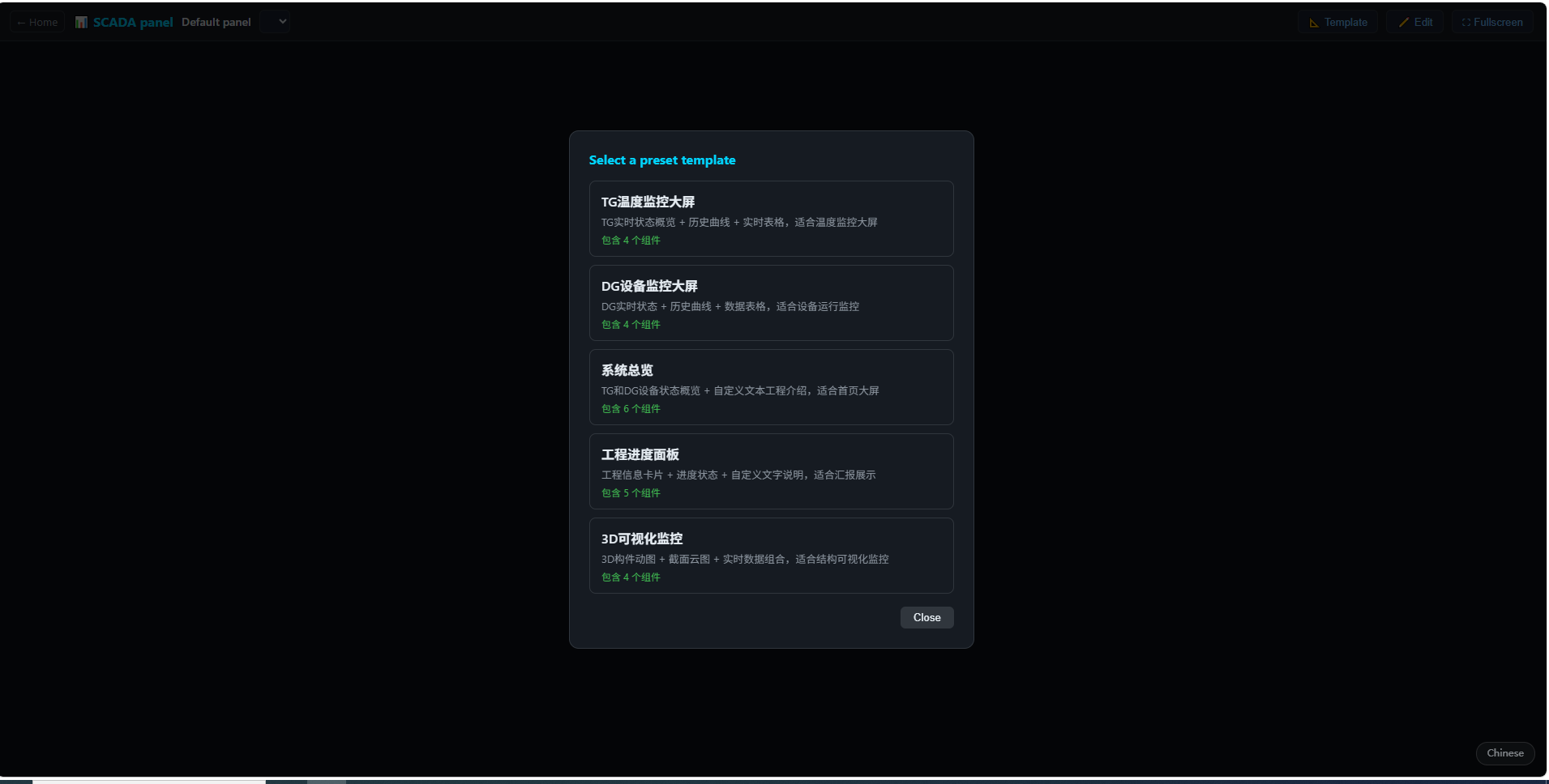 Fig 8-4 SCADA panel settings (desktop) — create/edit monitoring panels