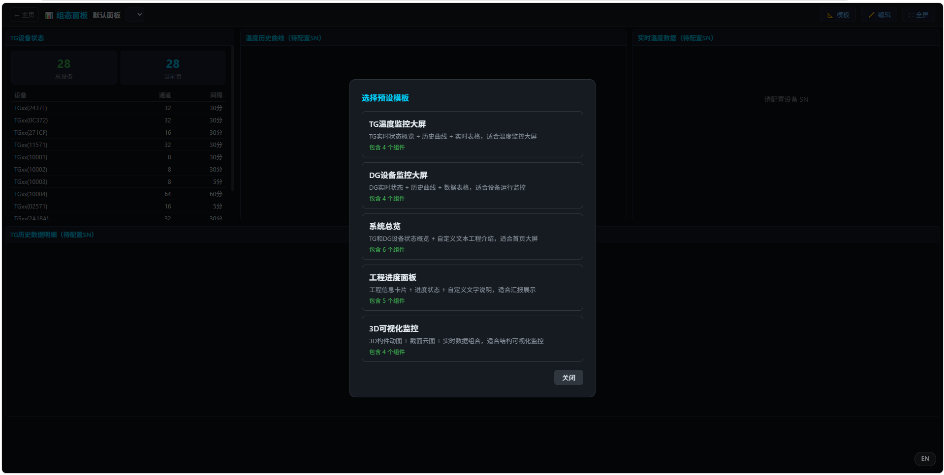图 8-4 SCADA 面板设置（宽屏版）—— 新建/编辑监控面板